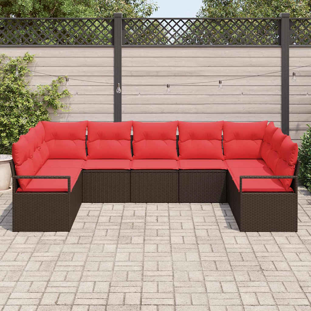 Σετ Καναπέ Κήπου 7 pcs Καφέ και Κόκκινο συνθετικό ρατάν - Pakobazaar