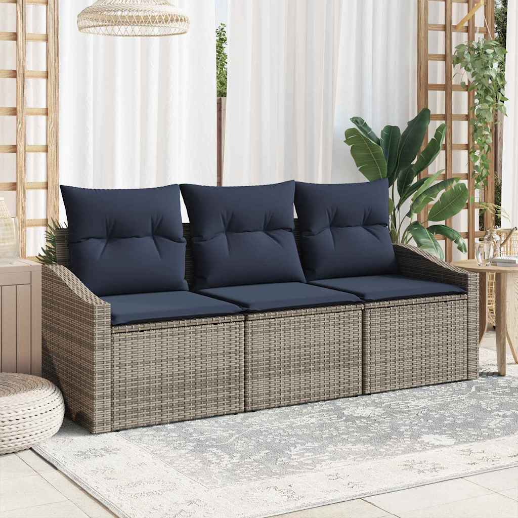 Σετ Καναπέ Κήπου 3 pcs Γκρι και Navy Blue συνθετικό ρατάν - Pakobazaar