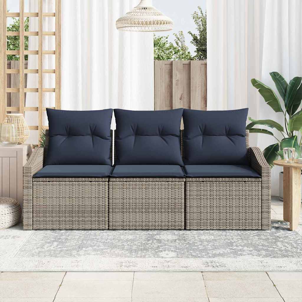 Σετ Καναπέ Κήπου 3 pcs Γκρι και Navy Blue συνθετικό ρατάν - Pakobazaar