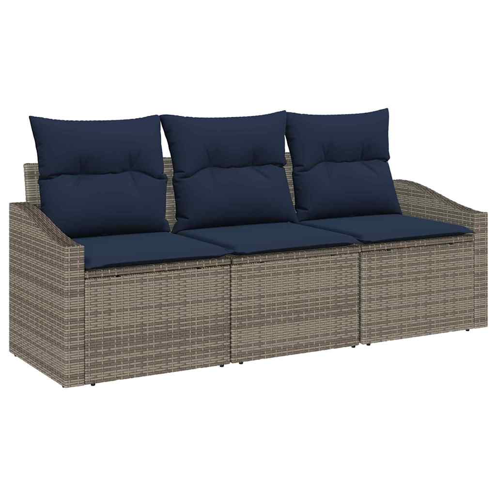 Σετ Καναπέ Κήπου 3 pcs Γκρι και Navy Blue συνθετικό ρατάν - Pakobazaar