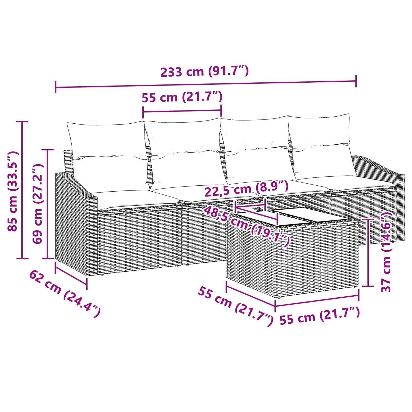 Σετ Καναπέ με μαξιλάρι 5 pcs Γκρι και Ναυτικό συνθετικό ρατάν - Pakobazaar