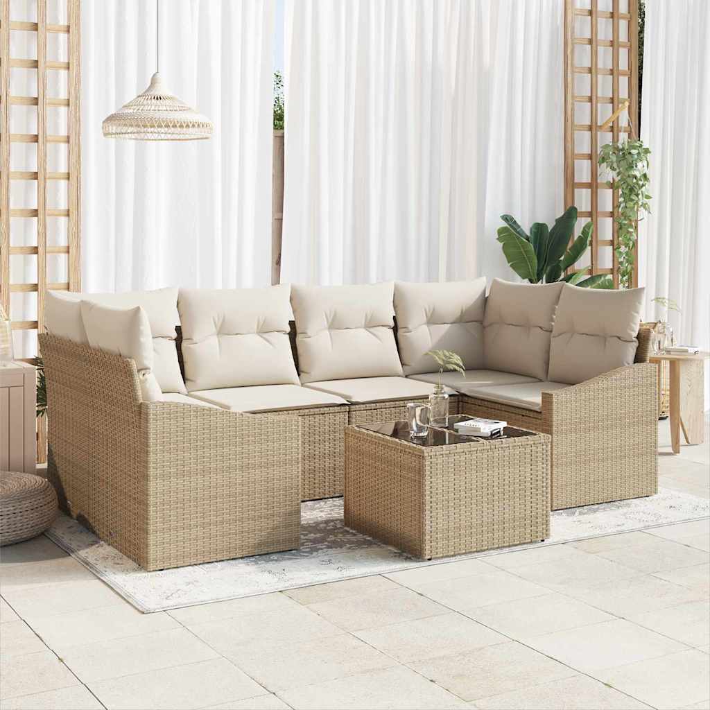 Σετ Καναπέ με μαξιλάρι 7 pcs Μπεζ και Κρέμα συνθετικό ρατάν - Pakobazaar