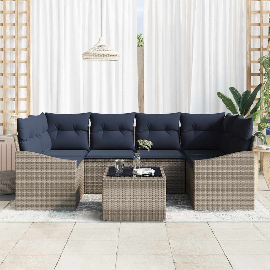 Σετ Καναπέ με μαξιλάρι 7 pcs Γκρι και Ναυτικό συνθετικό ρατάν - Pakobazaar