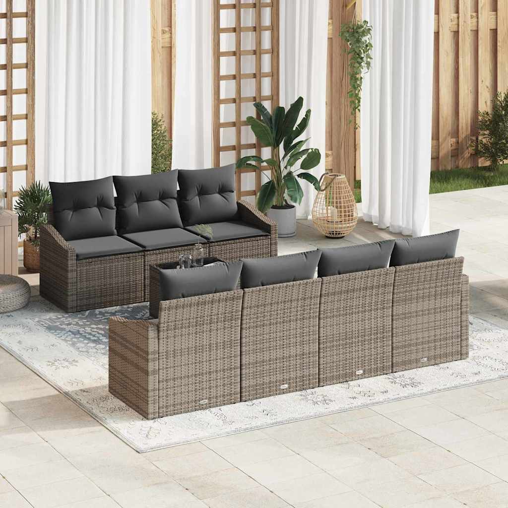Σετ Καναπέ με μαξιλάρι με αποθήκευση 8 pcs Γκρι συνθετικό ρατάν