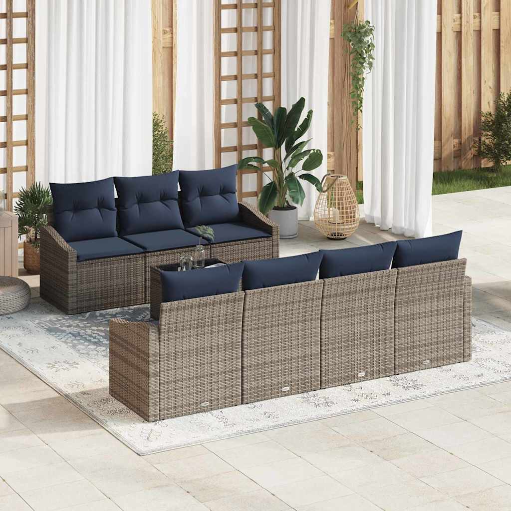 Σετ Καναπέ με μαξιλάρι 8 pcs Γκρι και Ναυτικό συνθετικό ρατάν - Pakobazaar