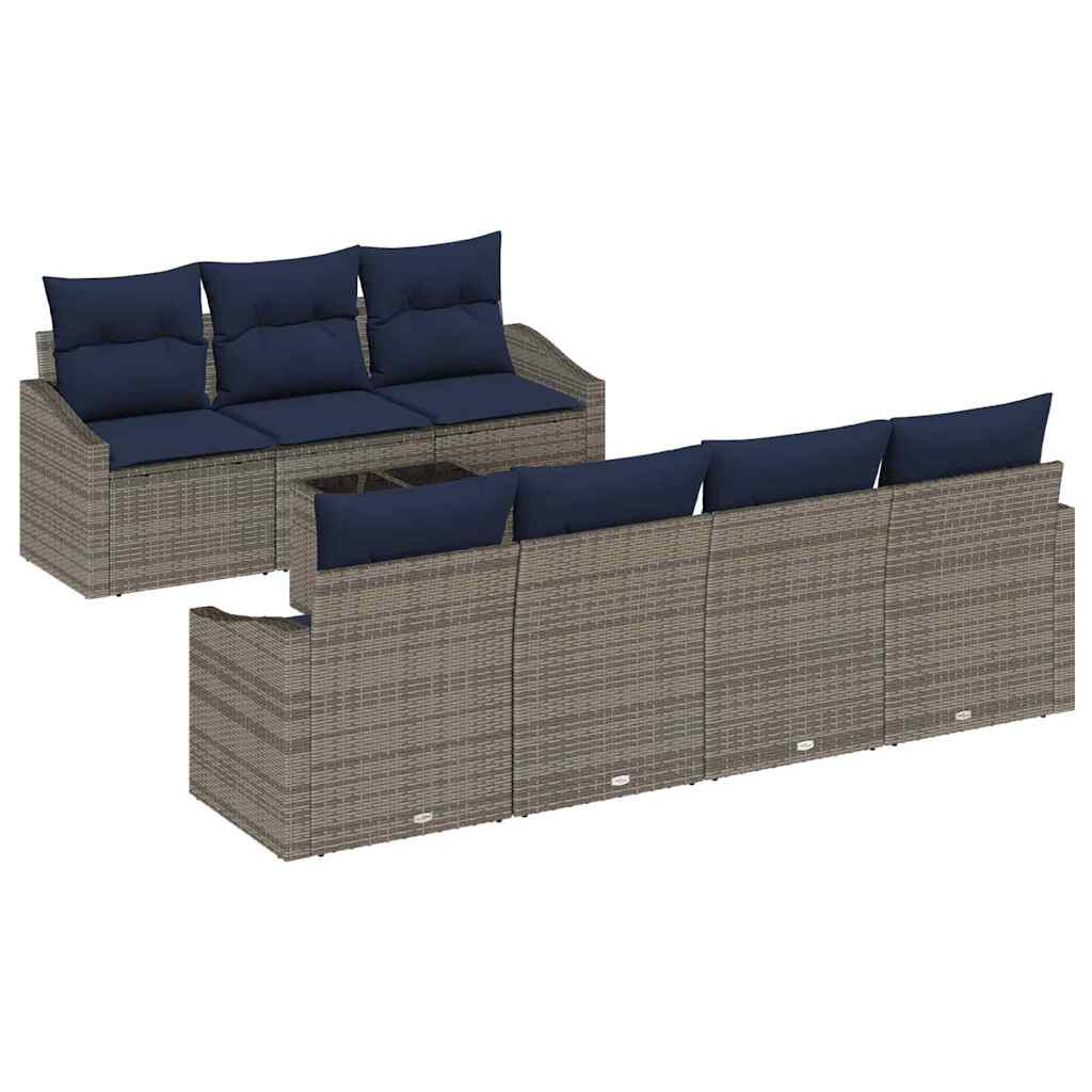 Σετ Καναπέ με μαξιλάρι 8 pcs Γκρι και Ναυτικό συνθετικό ρατάν - Pakobazaar