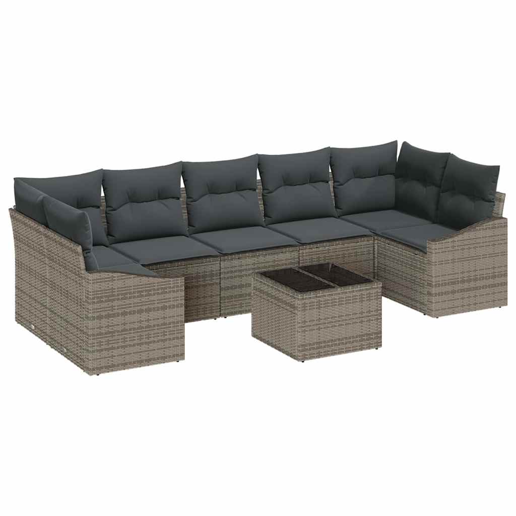 Σετ Καναπέ με μαξιλάρι με αποθήκευση 8 pcs Γκρι συνθετικό ρατάν