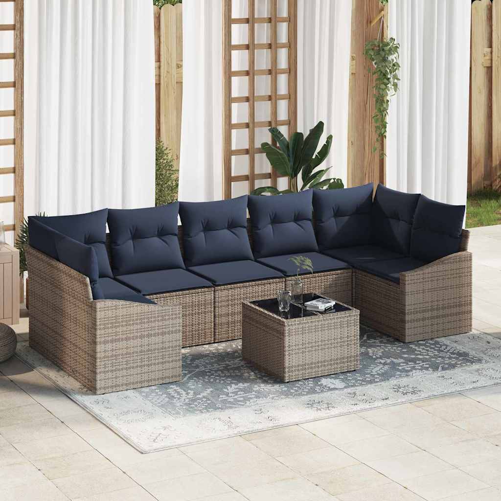 Σετ Καναπέ με μαξιλάρι 8 pcs Γκρι και Ναυτικό συνθετικό ρατάν - Pakobazaar