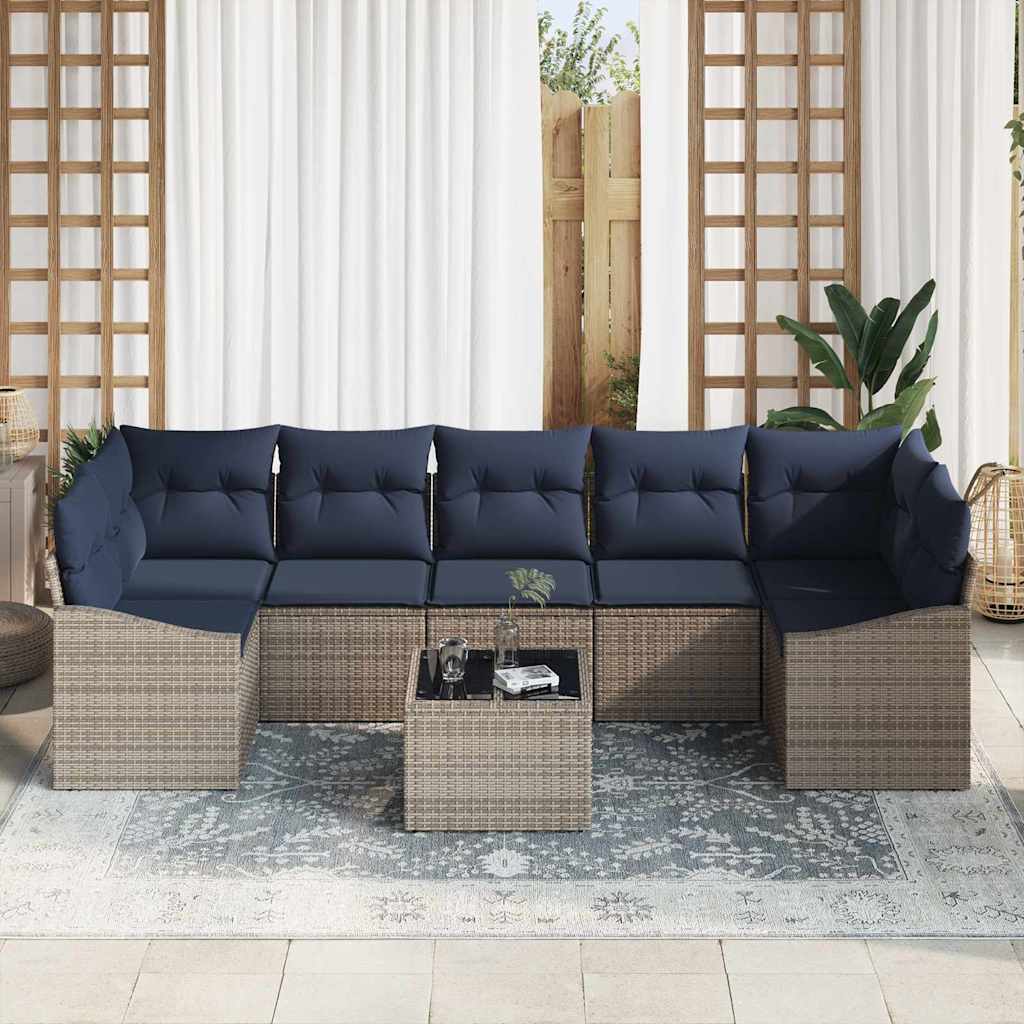Σετ Καναπέ με μαξιλάρι 8 pcs Γκρι και Ναυτικό συνθετικό ρατάν - Pakobazaar