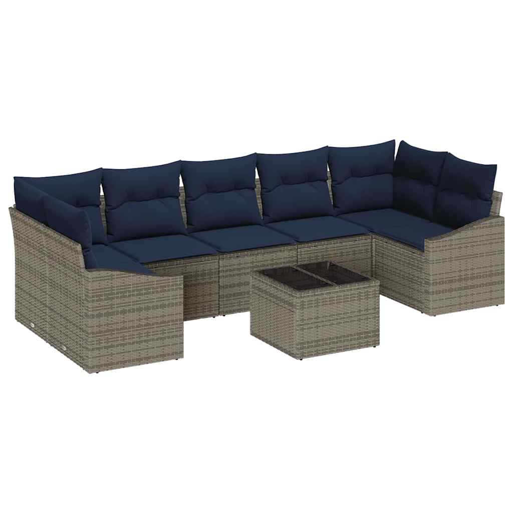 Σετ Καναπέ με μαξιλάρι 8 pcs Γκρι και Ναυτικό συνθετικό ρατάν - Pakobazaar