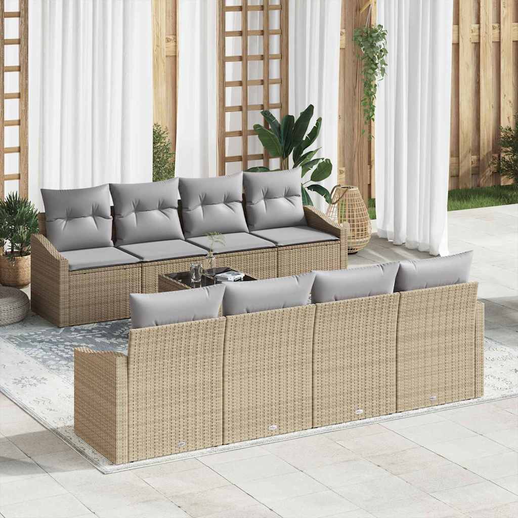 Σετ Καναπέ με μαξιλάρι 7 pcs Μπεζ και Γκρι συνθετικό ρατάν