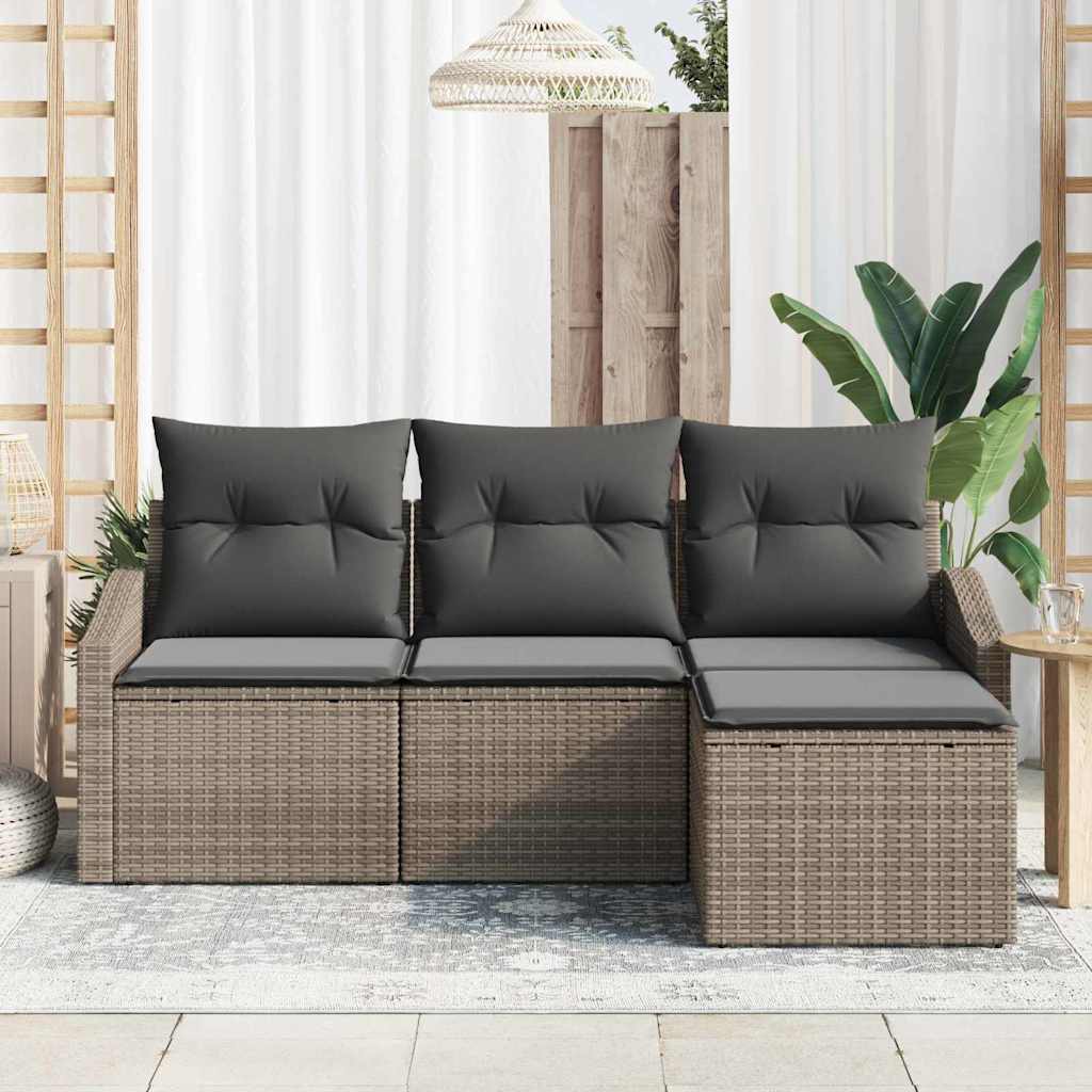 Σετ Καναπέ με μαξιλάρι με αποθήκευση 4 pcs Γκρι συνθετικό ρατάν