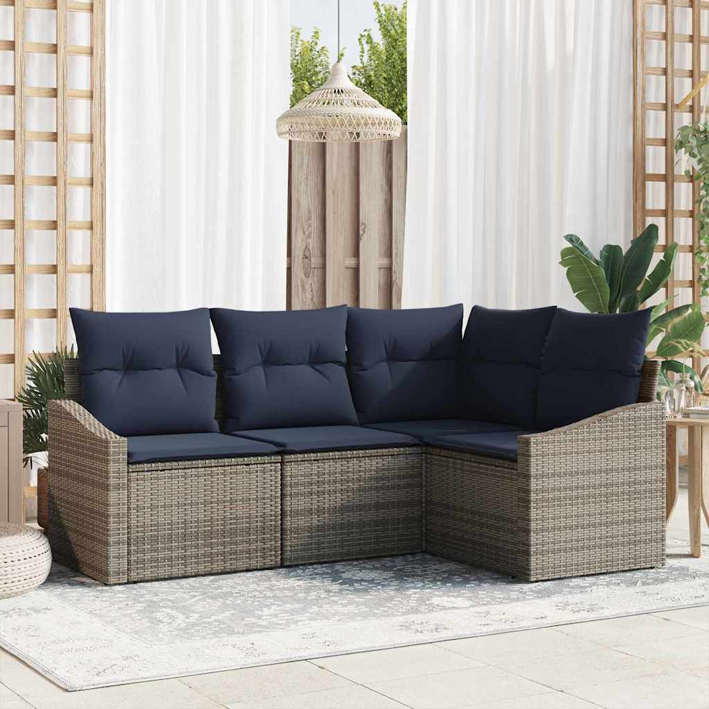Σετ Καναπέ Κήπου 4 pcs Γκρι και Navy Blue συνθετικό ρατάν - Pakobazaar