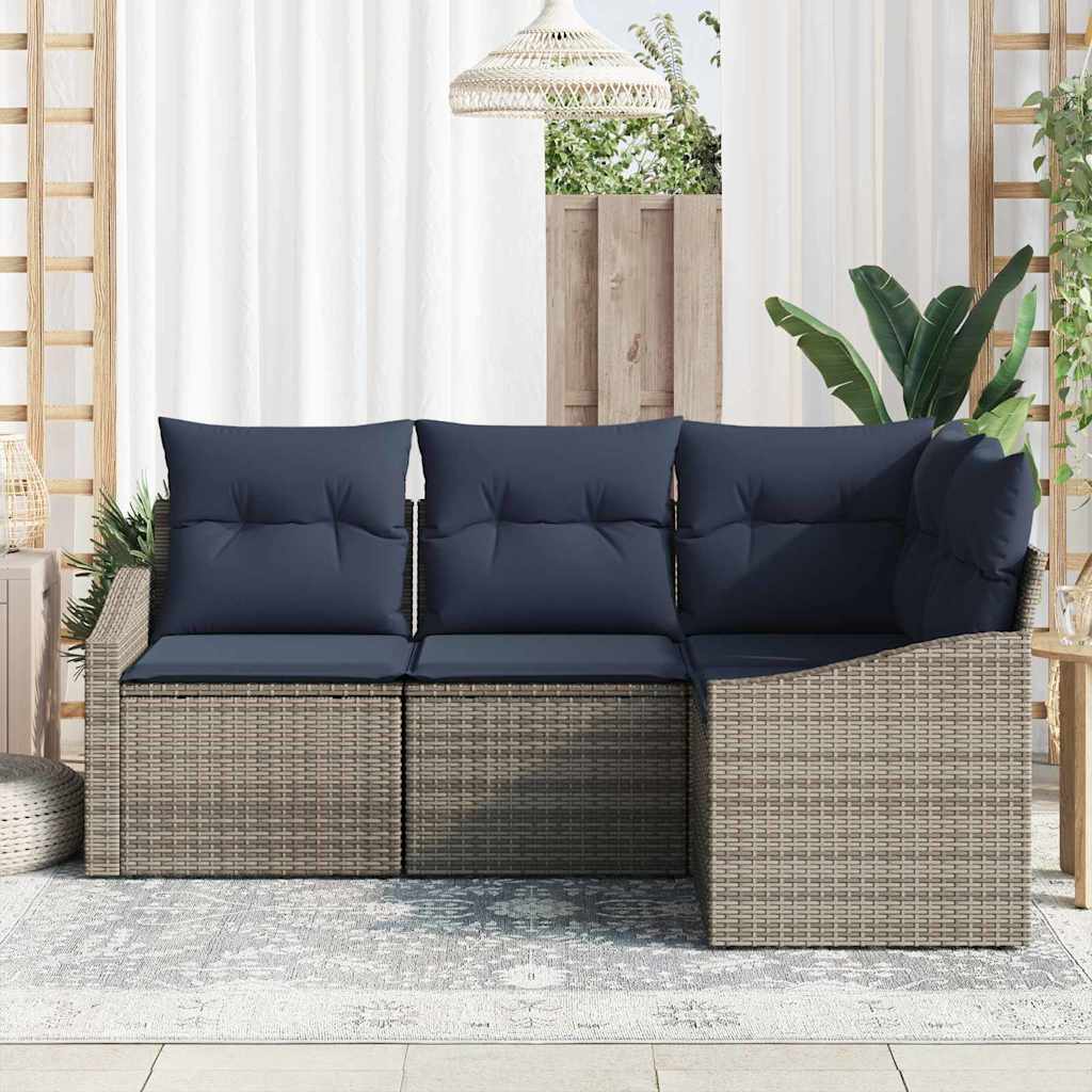 Σετ Καναπέ Κήπου 4 pcs Γκρι και Navy Blue συνθετικό ρατάν - Pakobazaar