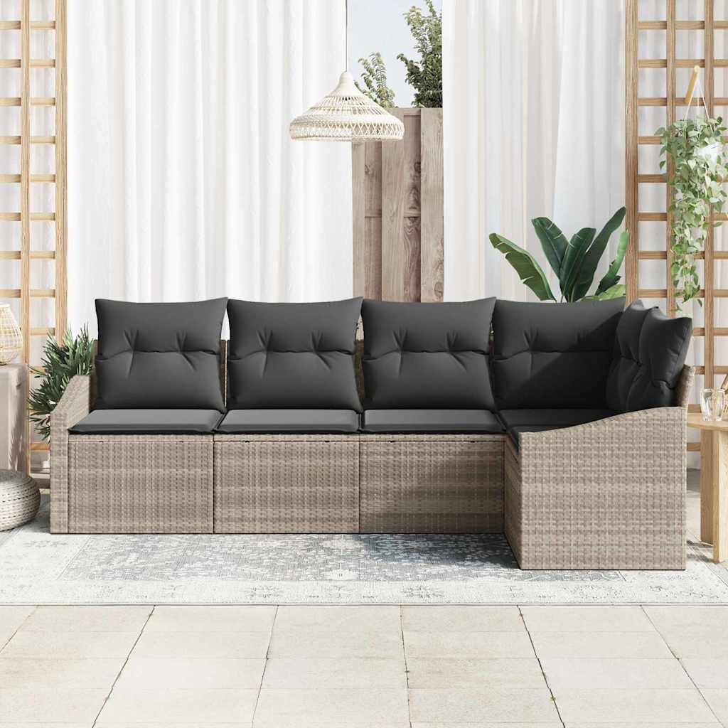 Σετ Καναπέ Κήπου με μαξιλάρι 5 pcs Ανοιχτό γκρι συνθετικό ρατάν