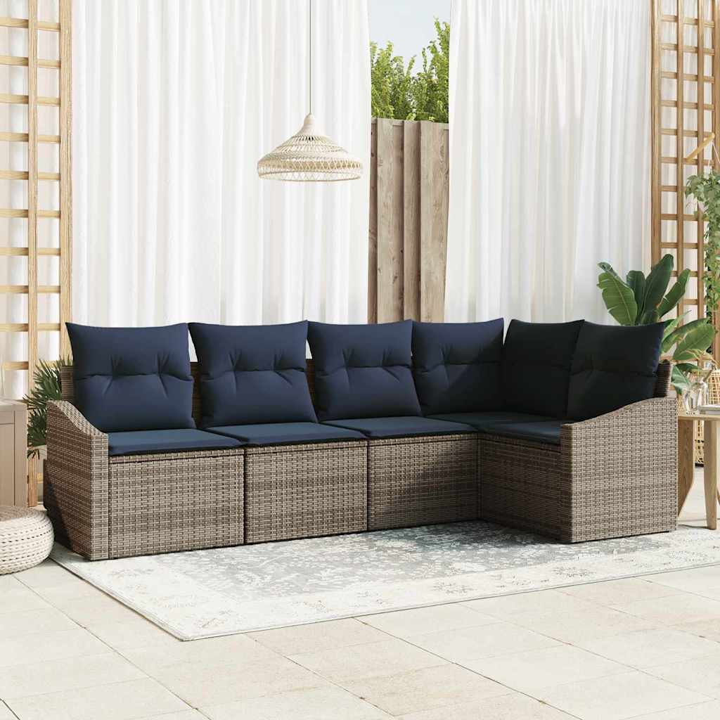 Σετ Καναπέ Κήπου 5 pcs Γκρι και Navy Blue συνθετικό ρατάν - Pakobazaar