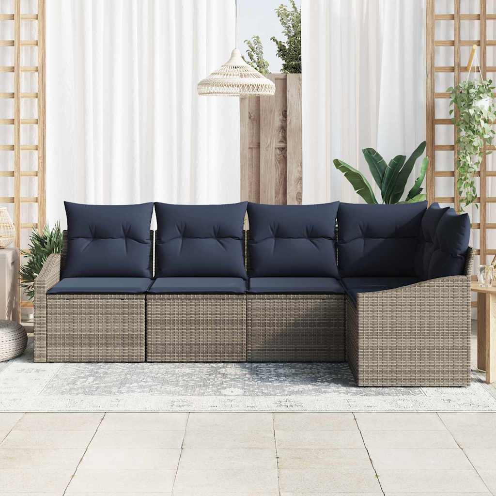 Σετ Καναπέ Κήπου 5 pcs Γκρι και Navy Blue συνθετικό ρατάν - Pakobazaar