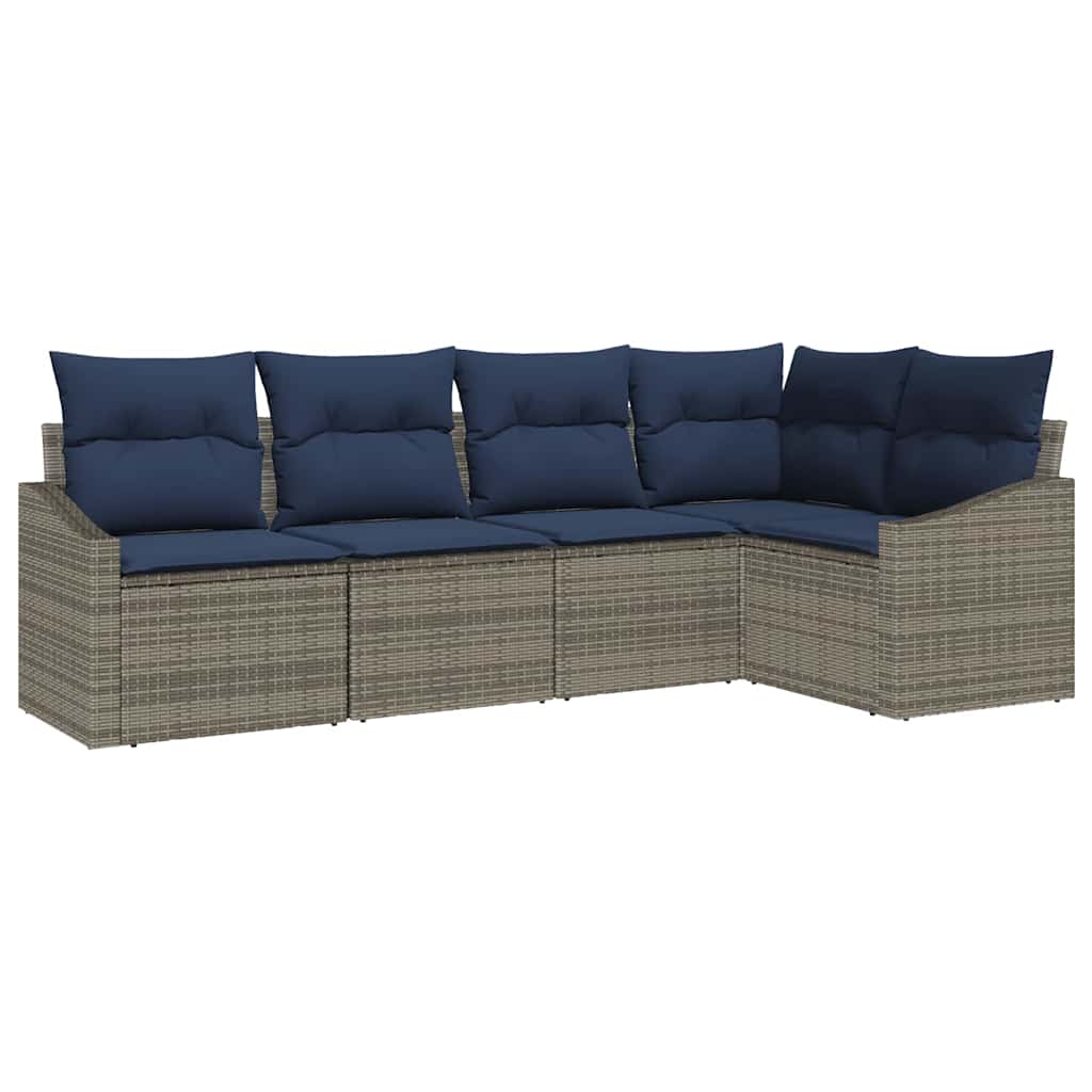 Σετ Καναπέ Κήπου 5 pcs Γκρι και Navy Blue συνθετικό ρατάν - Pakobazaar