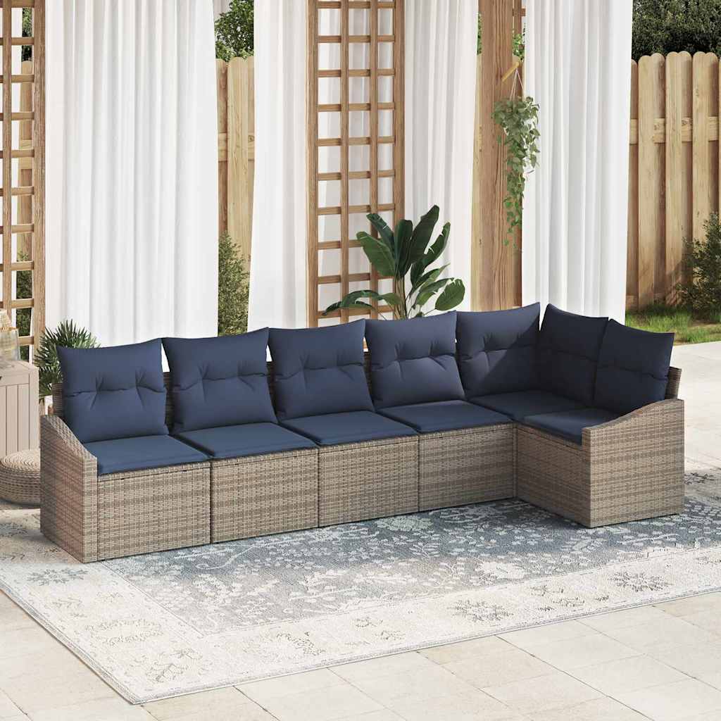 Σετ Καναπέ Κήπου 6 pcs Γκρι και Navy Blue συνθετικό ρατάν - Pakobazaar