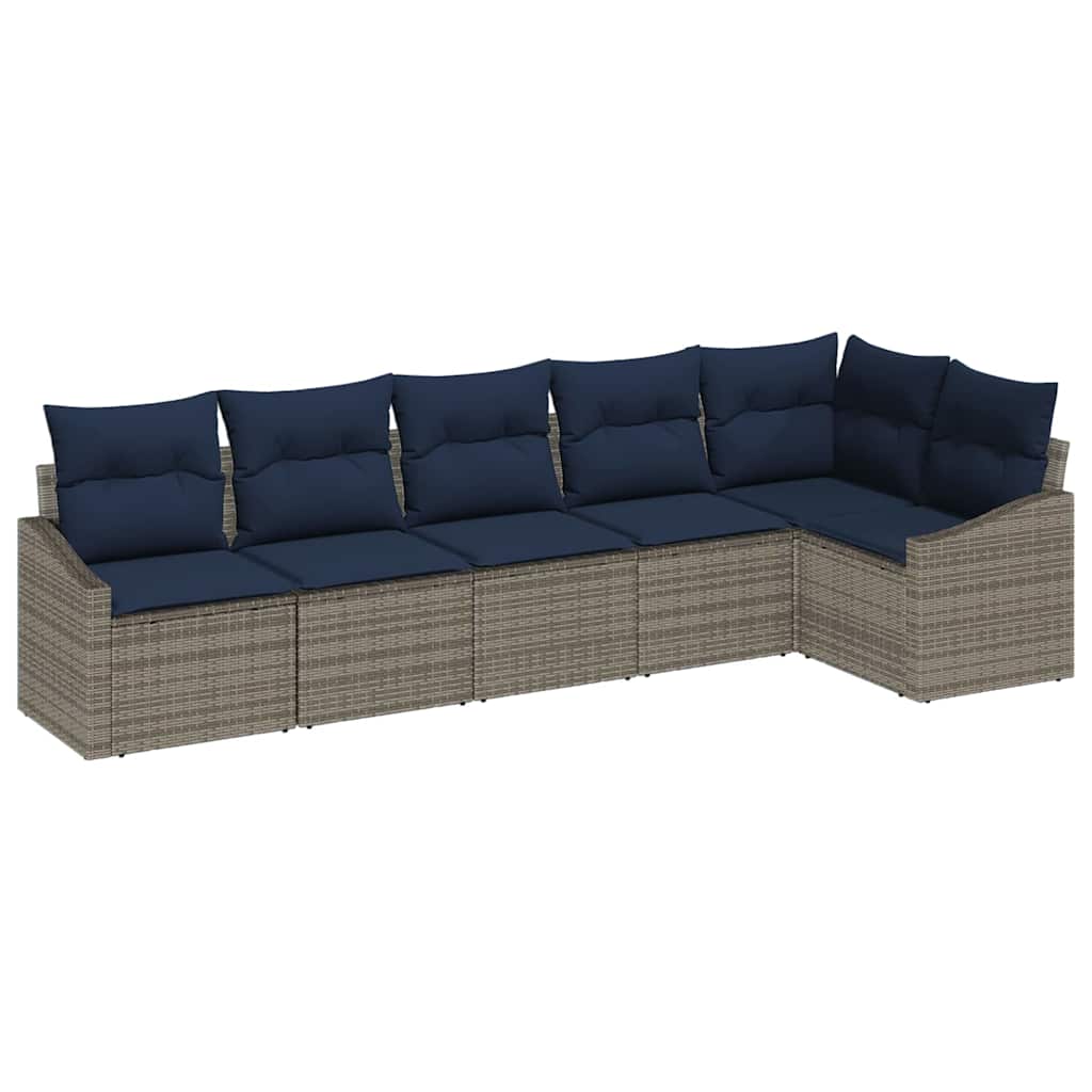 Σετ Καναπέ Κήπου 6 pcs Γκρι και Navy Blue συνθετικό ρατάν - Pakobazaar