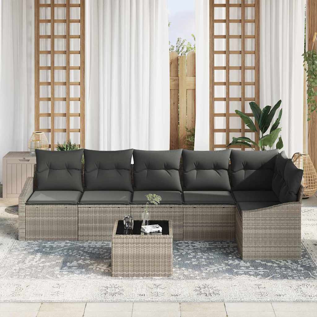 Σετ Καναπέ Κήπου με μαξιλάρι 7 pcs Ανοιχτό γκρι συνθετικό ρατάν