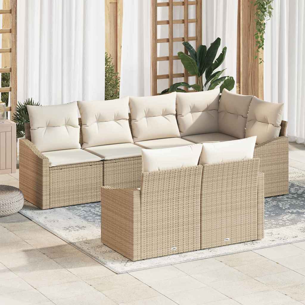 Σετ Καναπέ Κήπου 7 pcs Μπεζ και Λευκό συνθετικό ρατάν