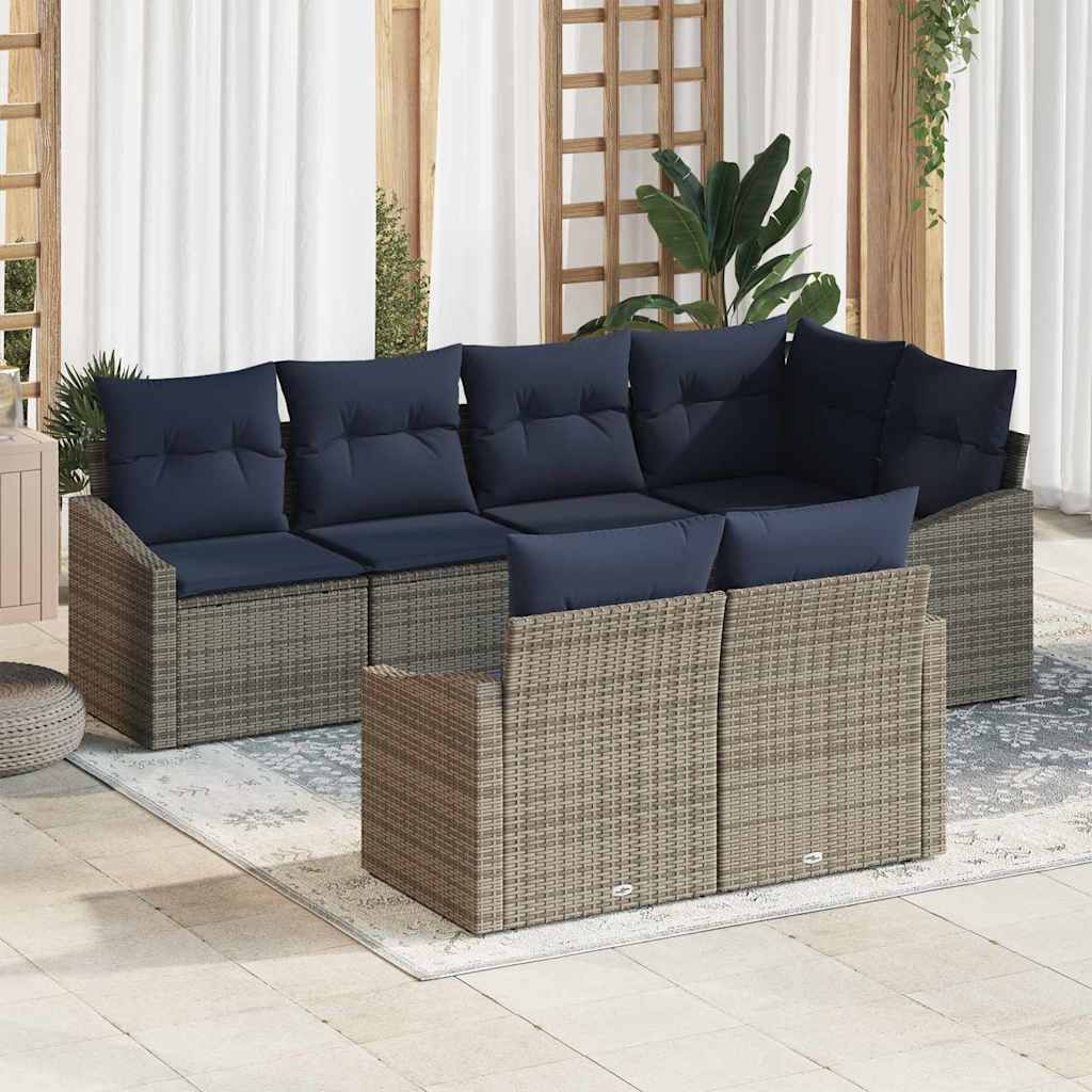 Σετ Καναπέ Κήπου 7 pcs Γκρι και Navy Blue συνθετικό ρατάν - Pakobazaar
