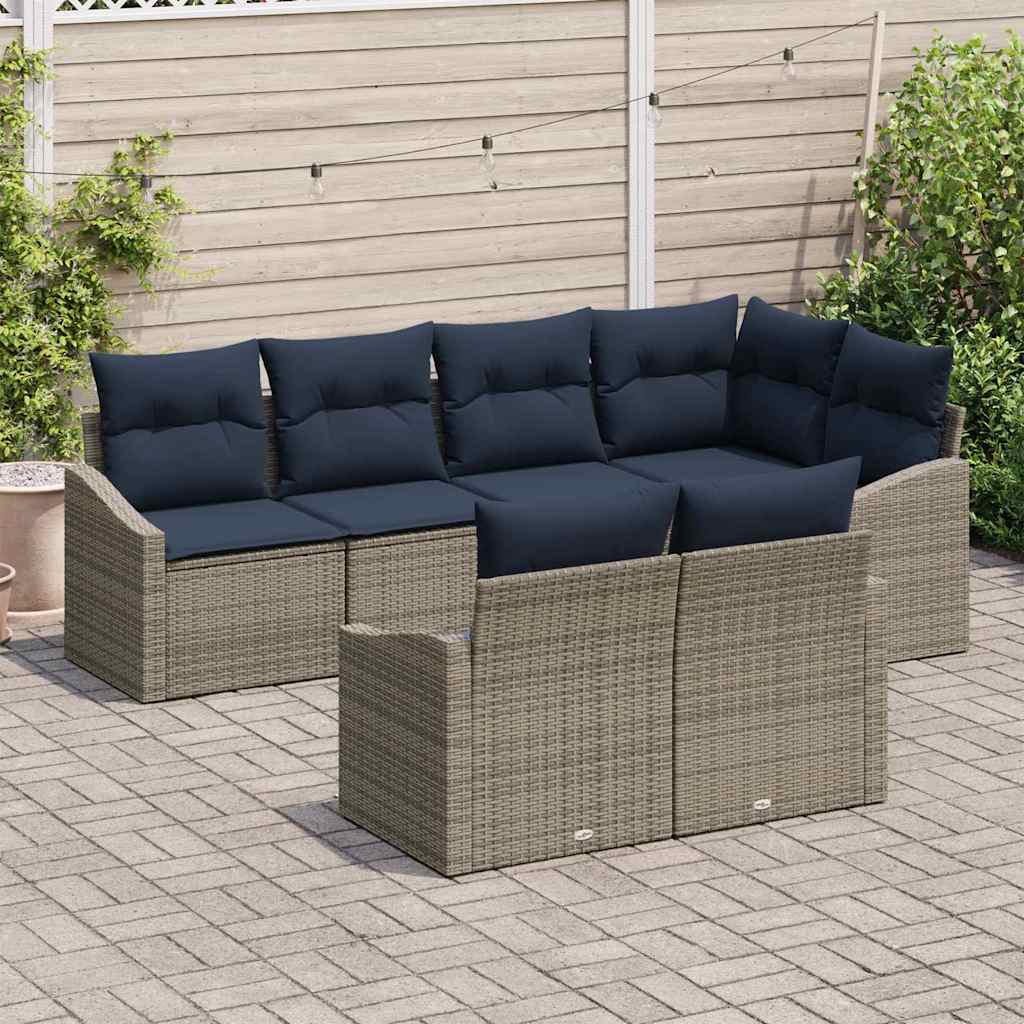 Σετ Καναπέ Κήπου 7 pcs Γκρι και Navy Blue συνθετικό ρατάν - Pakobazaar