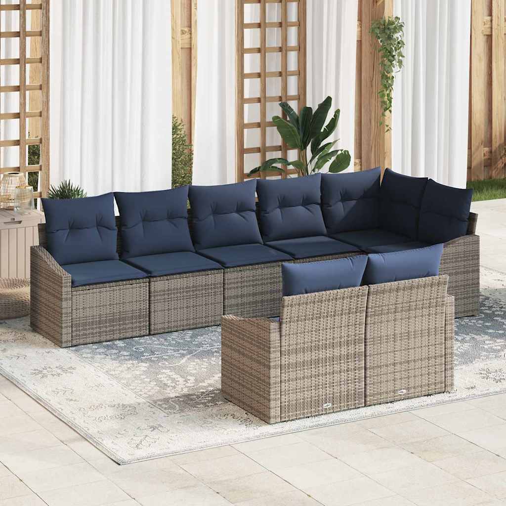 Σετ Καναπέ Κήπου 8 pcs Γκρι και Navy Blue συνθετικό ρατάν - Pakobazaar