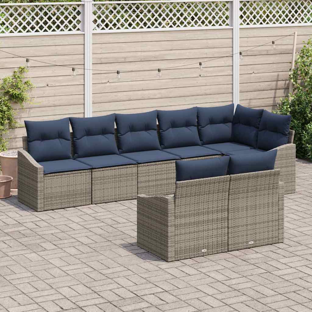Σετ Καναπέ Κήπου 8 pcs Γκρι και Navy Blue συνθετικό ρατάν - Pakobazaar