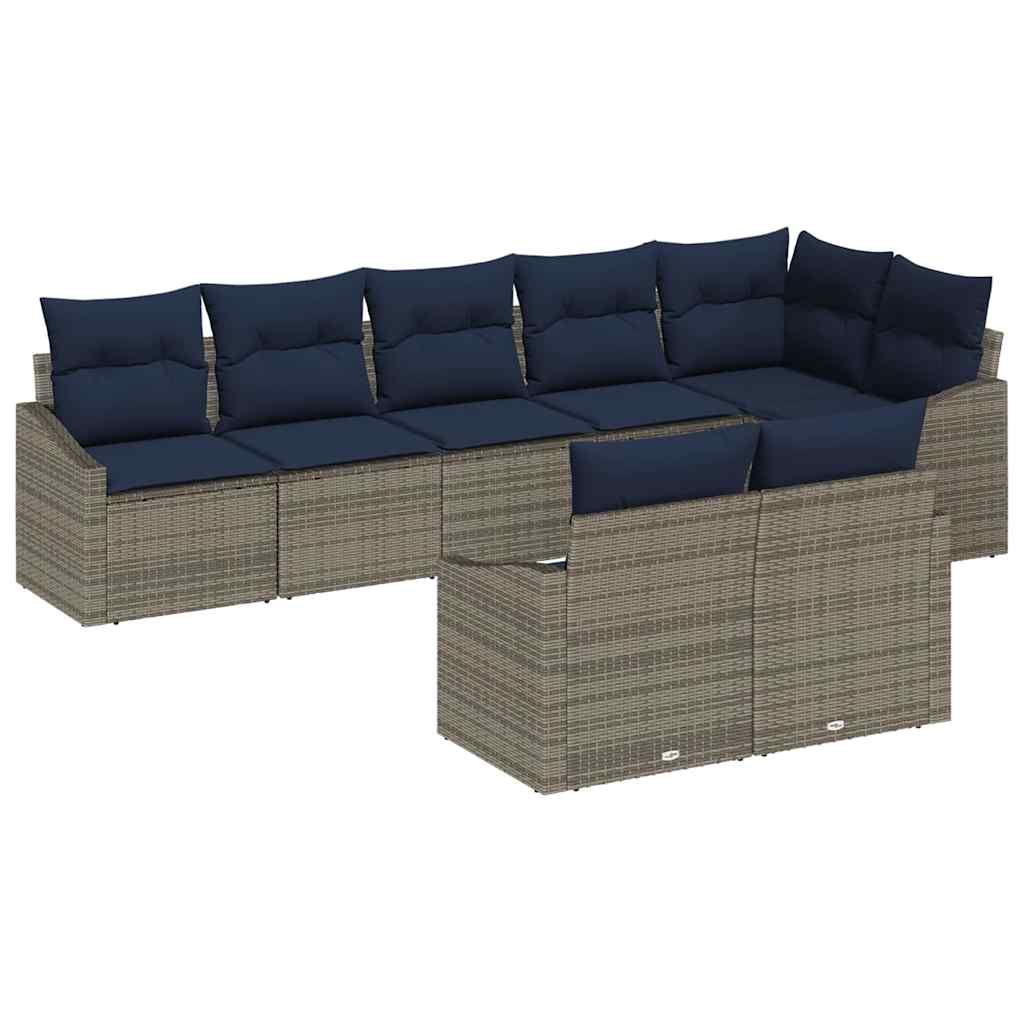 Σετ Καναπέ Κήπου 8 pcs Γκρι και Navy Blue συνθετικό ρατάν - Pakobazaar