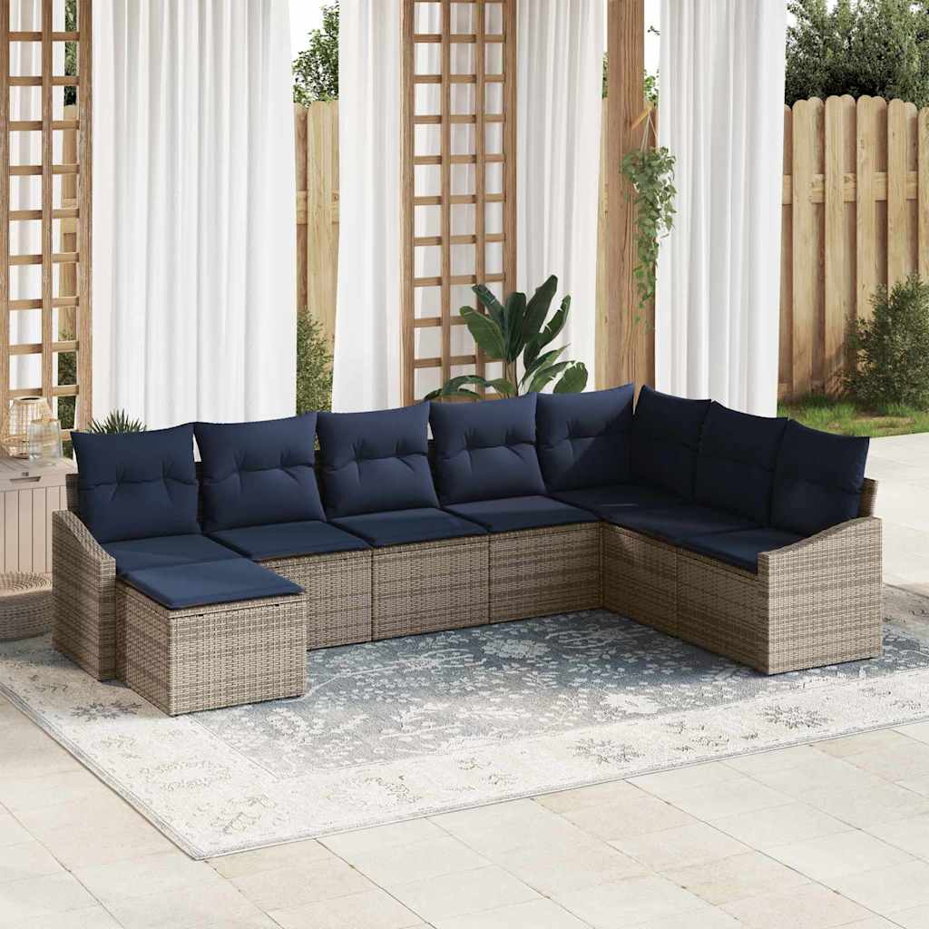 Σετ Καναπέ Κήπου 8 pcs Γκρι και Ναυτικό συνθετικό ρατάν - Pakobazaar