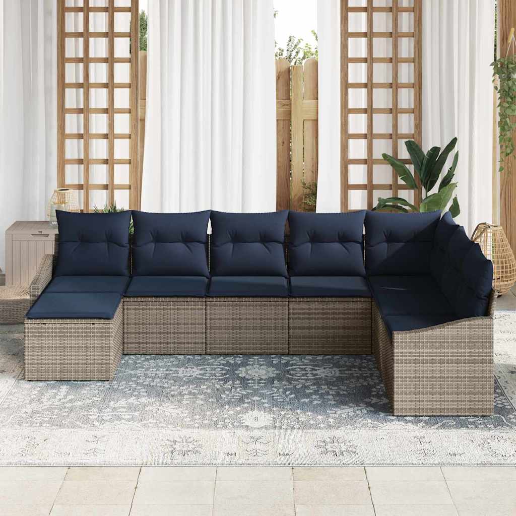 Σετ Καναπέ Κήπου 8 pcs Γκρι και Ναυτικό συνθετικό ρατάν - Pakobazaar