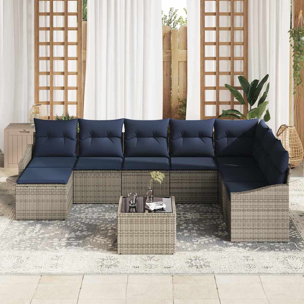 Σετ Καναπέ Κήπου 8 pcs Γκρι και Ναυτικό συνθετικό ρατάν - Pakobazaar