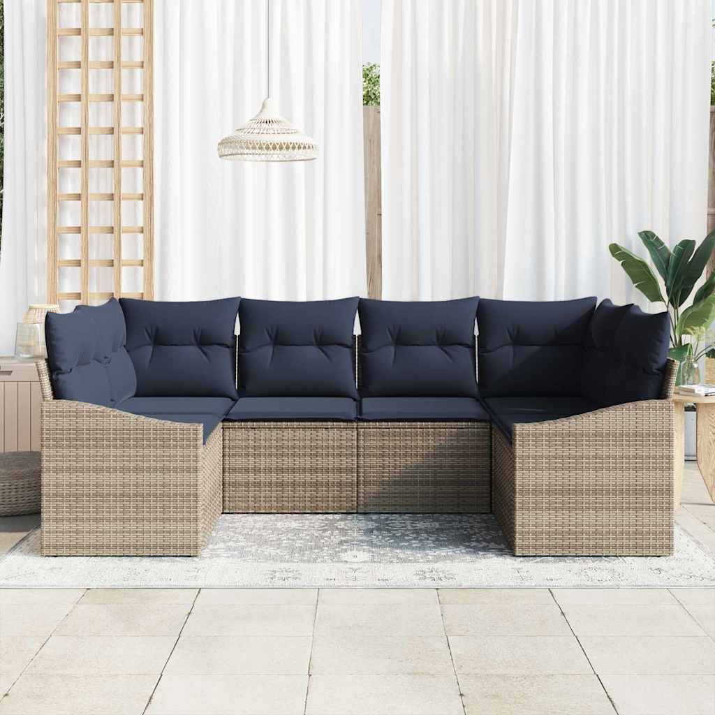 Σετ Καναπέ Κήπου 6 pcs Γκρι και Navy Blue συνθετικό ρατάν - Pakobazaar