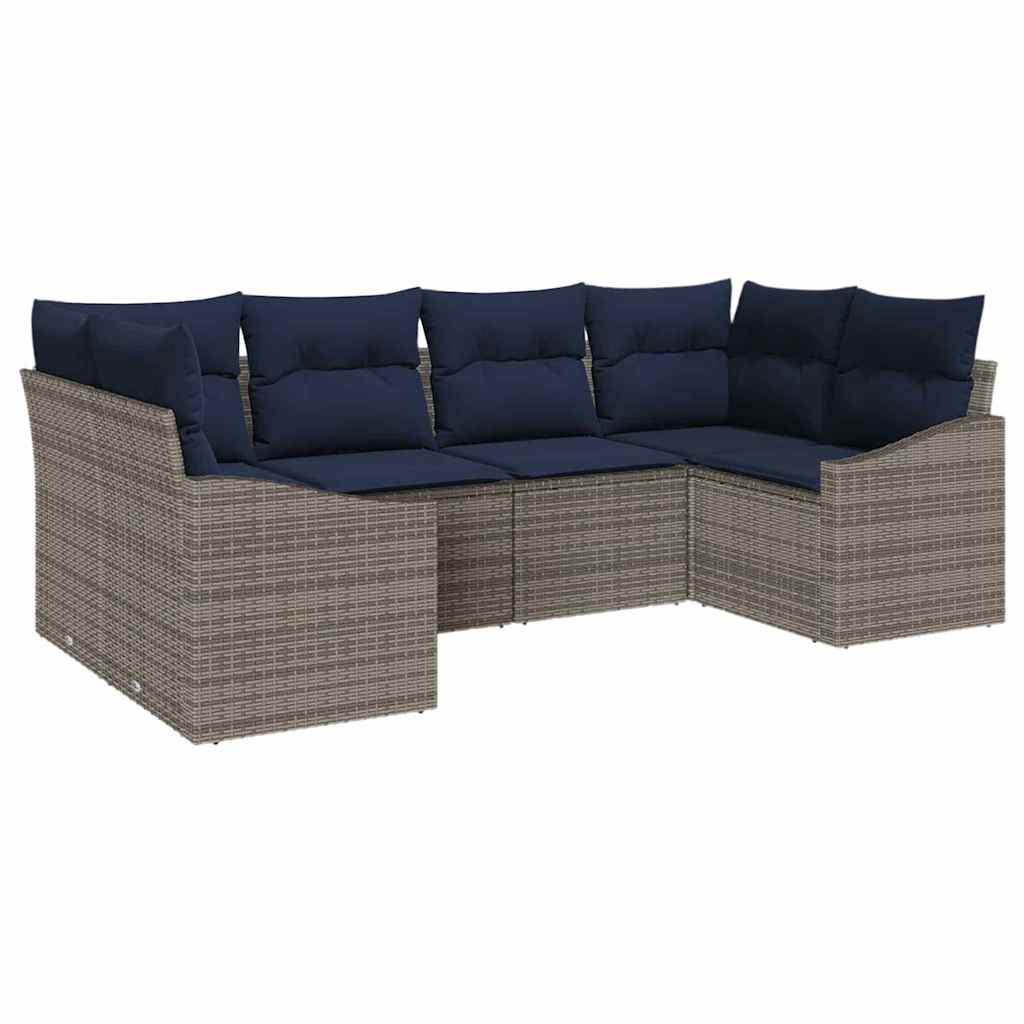 Σετ Καναπέ Κήπου 6 pcs Γκρι και Navy Blue συνθετικό ρατάν - Pakobazaar