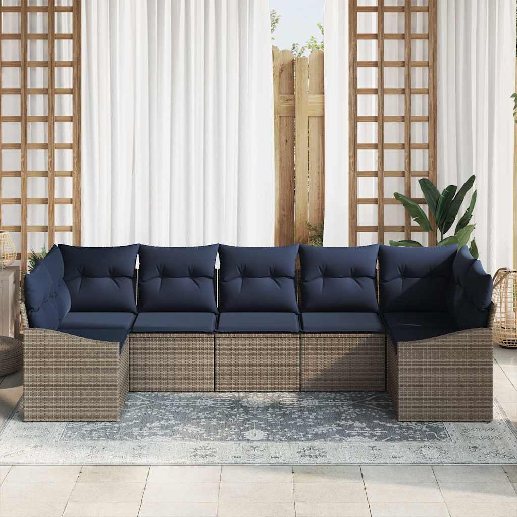 Σετ Καναπέ Κήπου 7 pcs Γκρι και Navy Blue συνθετικό ρατάν - Pakobazaar