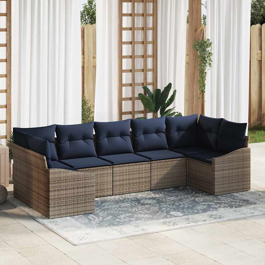 Σετ Καναπέ Κήπου 7 pcs Γκρι και Navy Blue συνθετικό ρατάν - Pakobazaar