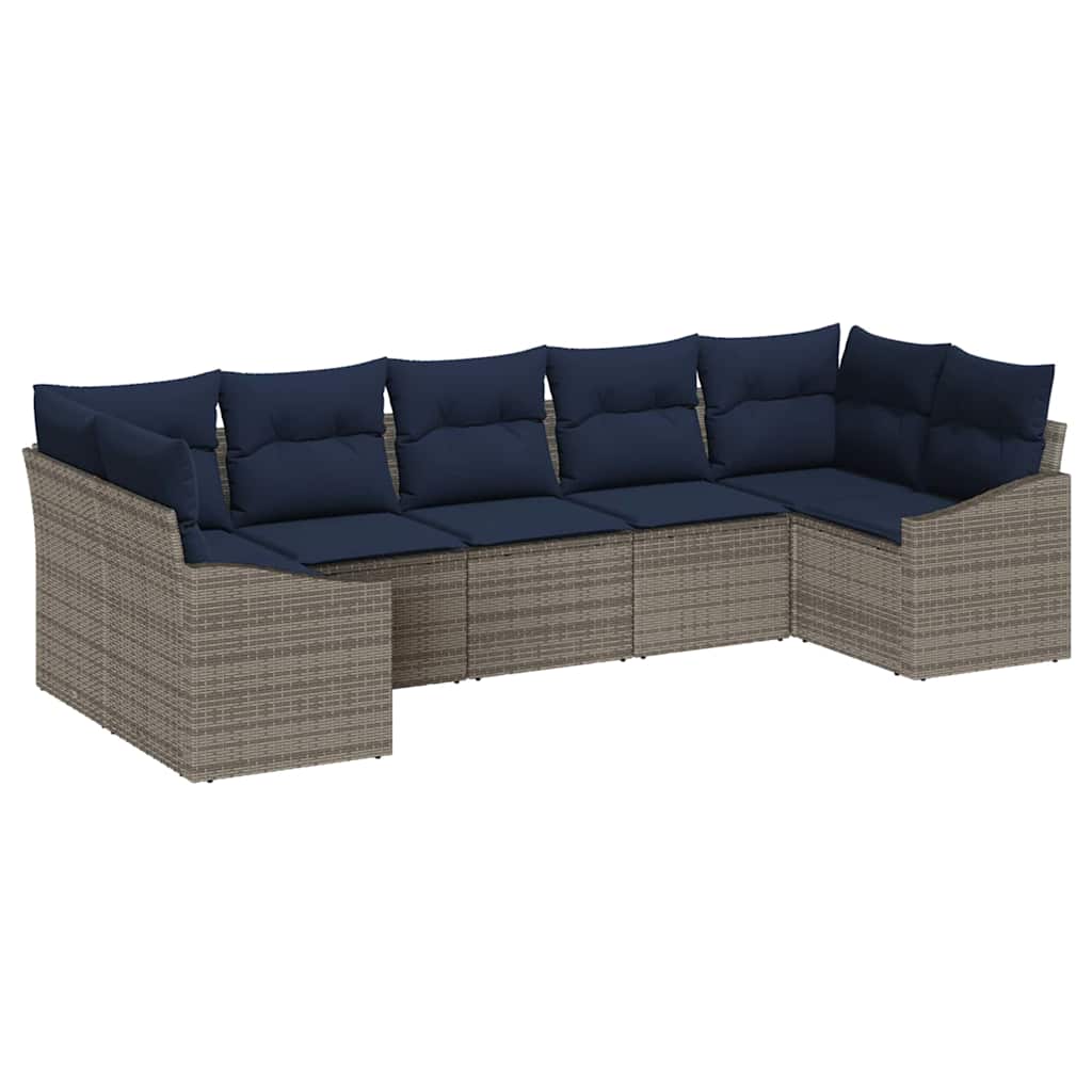Σετ Καναπέ Κήπου 7 pcs Γκρι και Navy Blue συνθετικό ρατάν - Pakobazaar