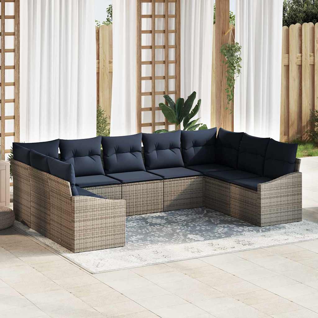 Σετ Καναπέ Κήπου 9 pcs Γκρι και Navy Blue συνθετικό ρατάν - Pakobazaar