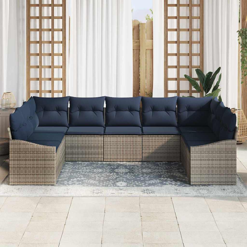 Σετ Καναπέ Κήπου 9 pcs Γκρι και Navy Blue συνθετικό ρατάν - Pakobazaar