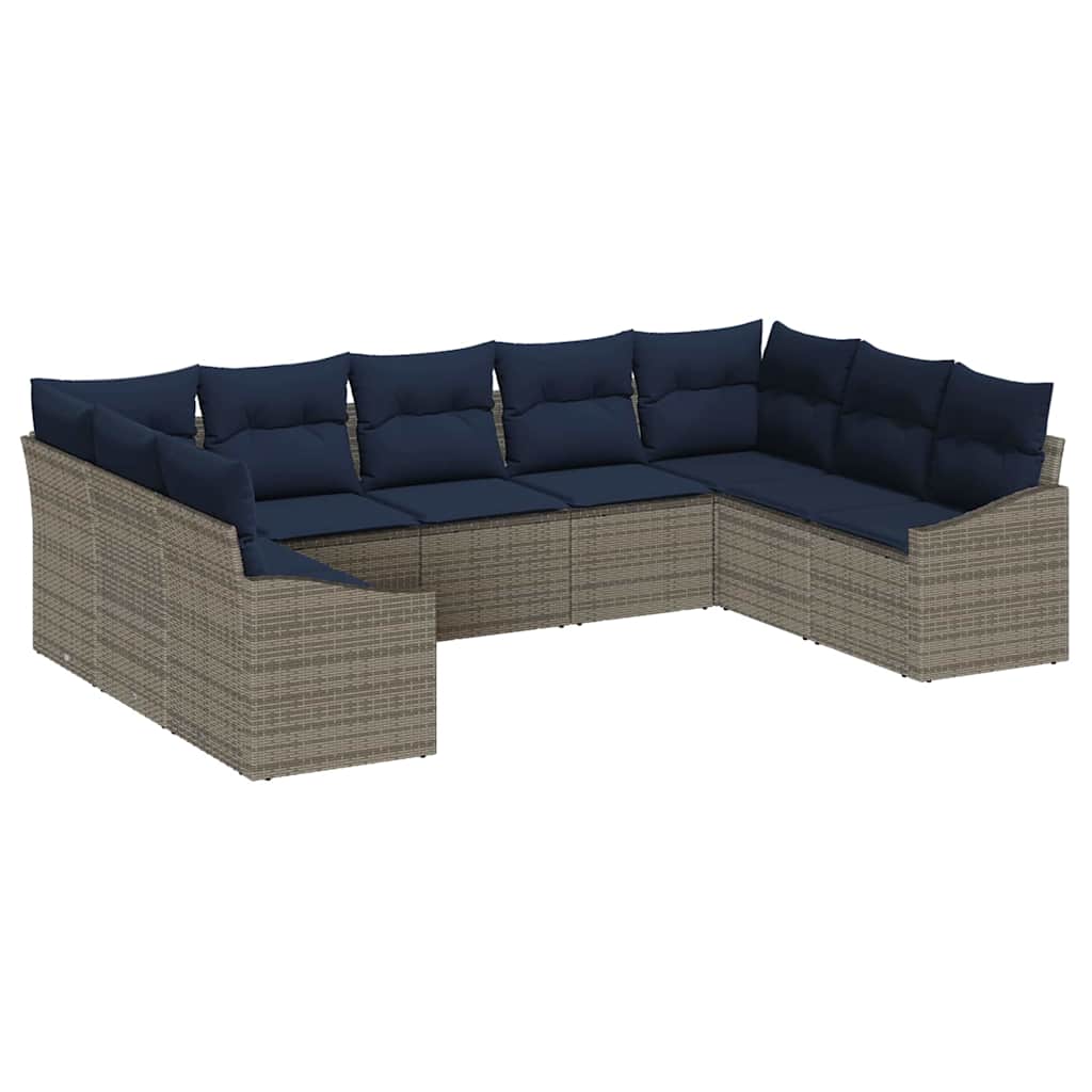 Σετ Καναπέ Κήπου 9 pcs Γκρι και Navy Blue συνθετικό ρατάν - Pakobazaar