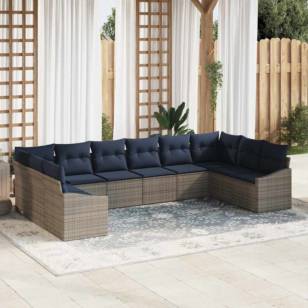 Σετ Καναπέ Κήπου 10 pcs Γκρι και Navy Blue συνθετικό ρατάν - Pakobazaar