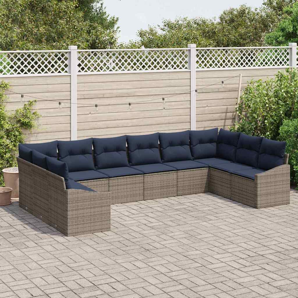 Σετ Καναπέ Κήπου 10 pcs Γκρι και Navy Blue συνθετικό ρατάν - Pakobazaar