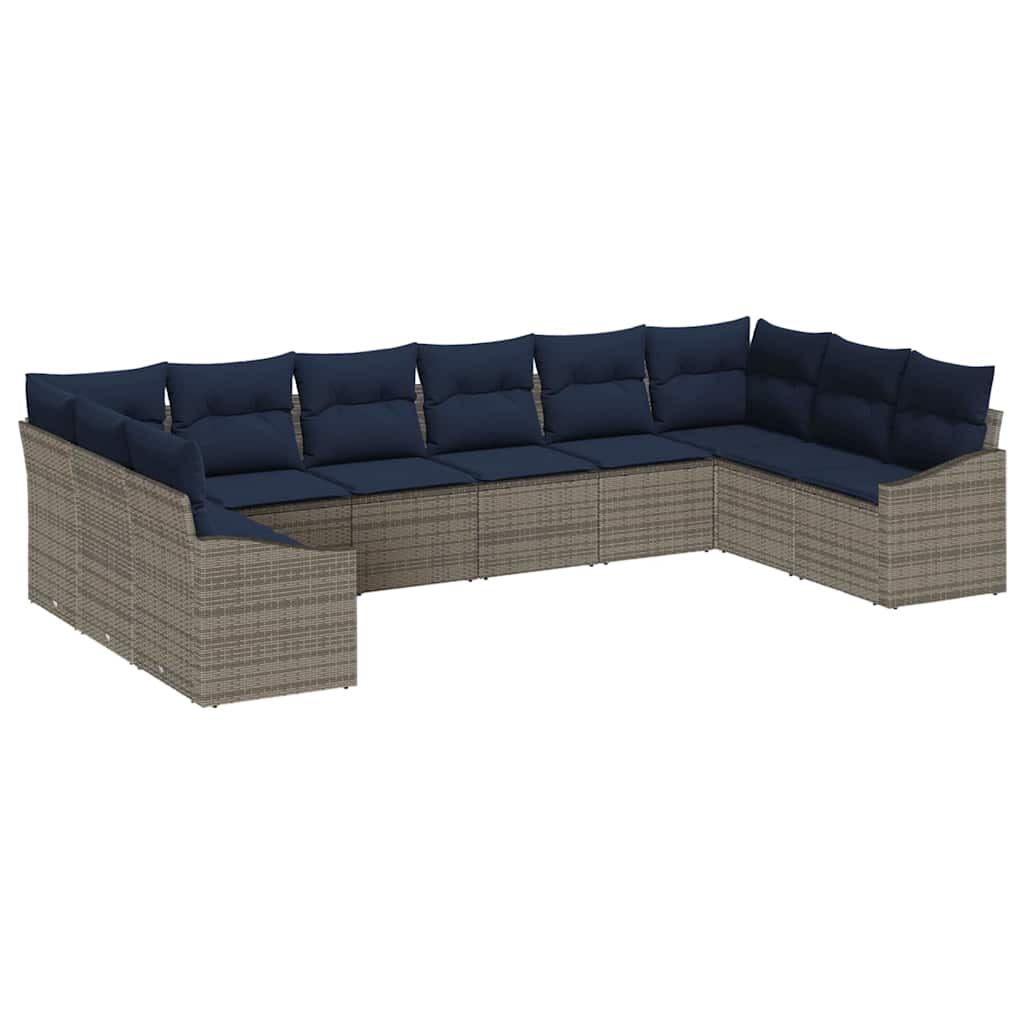 Σετ Καναπέ Κήπου 10 pcs Γκρι και Navy Blue συνθετικό ρατάν - Pakobazaar