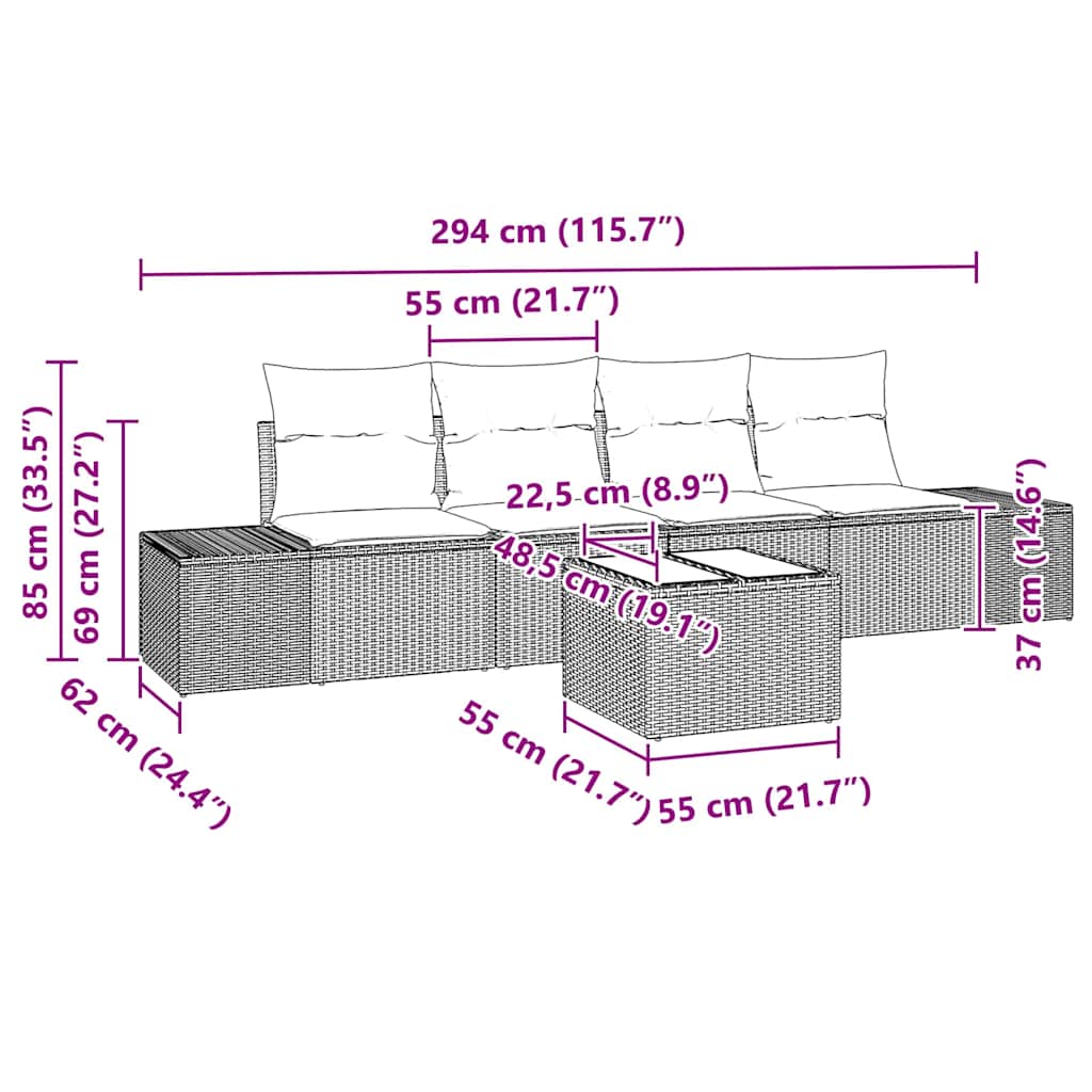 Σετ Καναπέ Κήπου με μαξιλάρι 5 pcs Μαύρο συνθετικό ρατάν