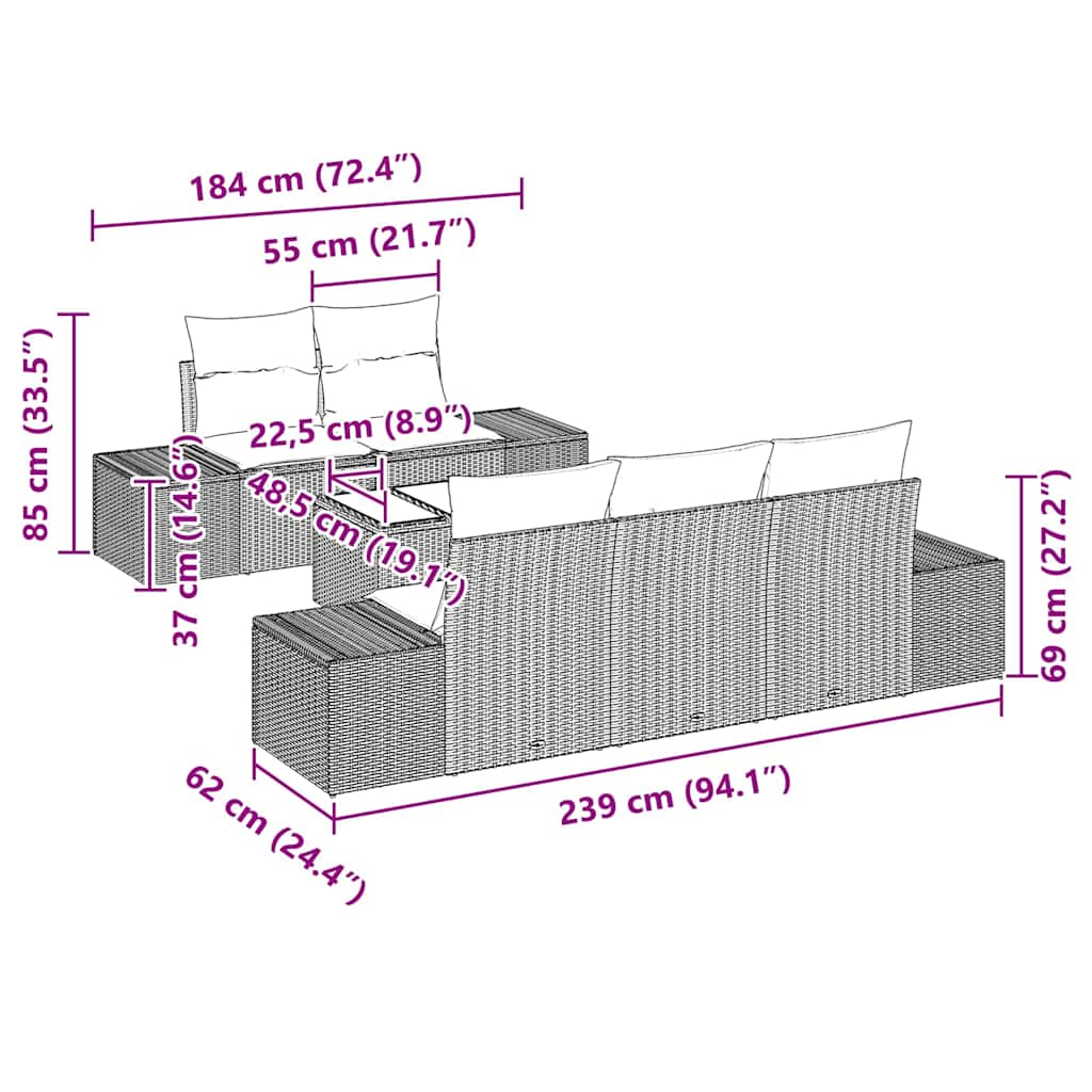 Σετ Καναπέ Κήπου 6 pcs Μπεζ και Γκρι συνθετικό ρατάν