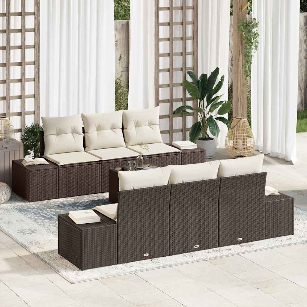 Σετ Καναπέ Κήπου 8 pcs Καφέ και Κρέμα συνθετικό ρατάν - Pakobazaar
