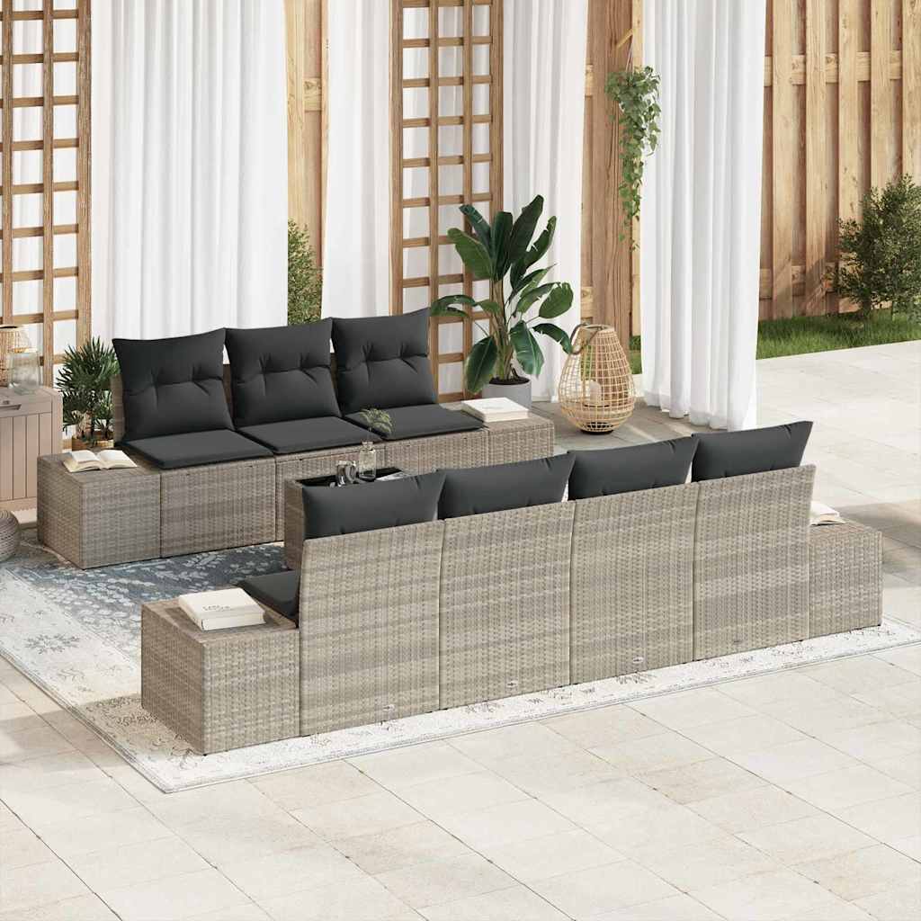 Σετ Καναπέ Κήπου με μαξιλάρι 8 pcs Ανοιχτό Γκρι και Σκούρο Γκρι