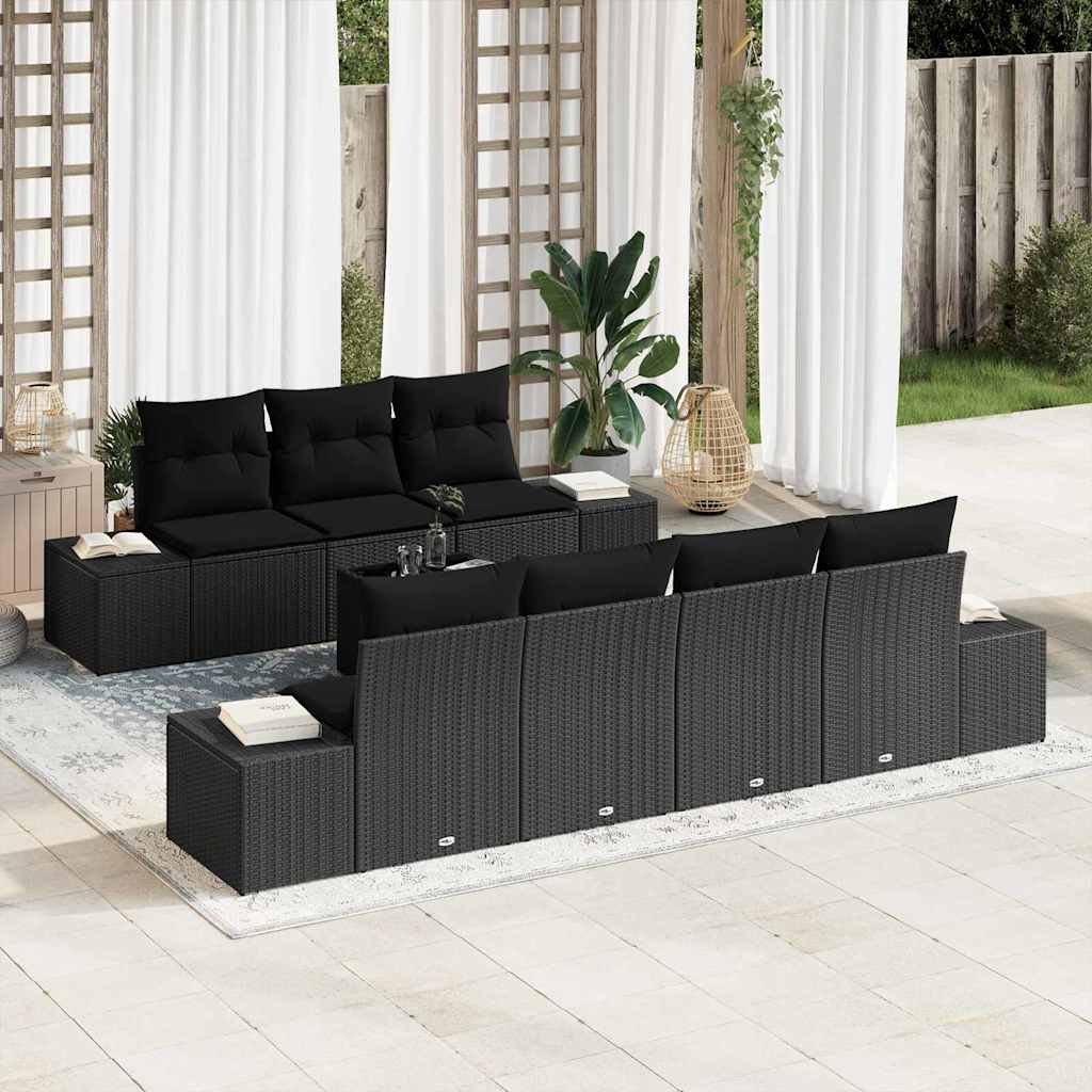 Σετ Καναπέ Κήπου με μαξιλάρι 8 pcs Μαύρο συνθετικό ρατάν - Pakobazaar